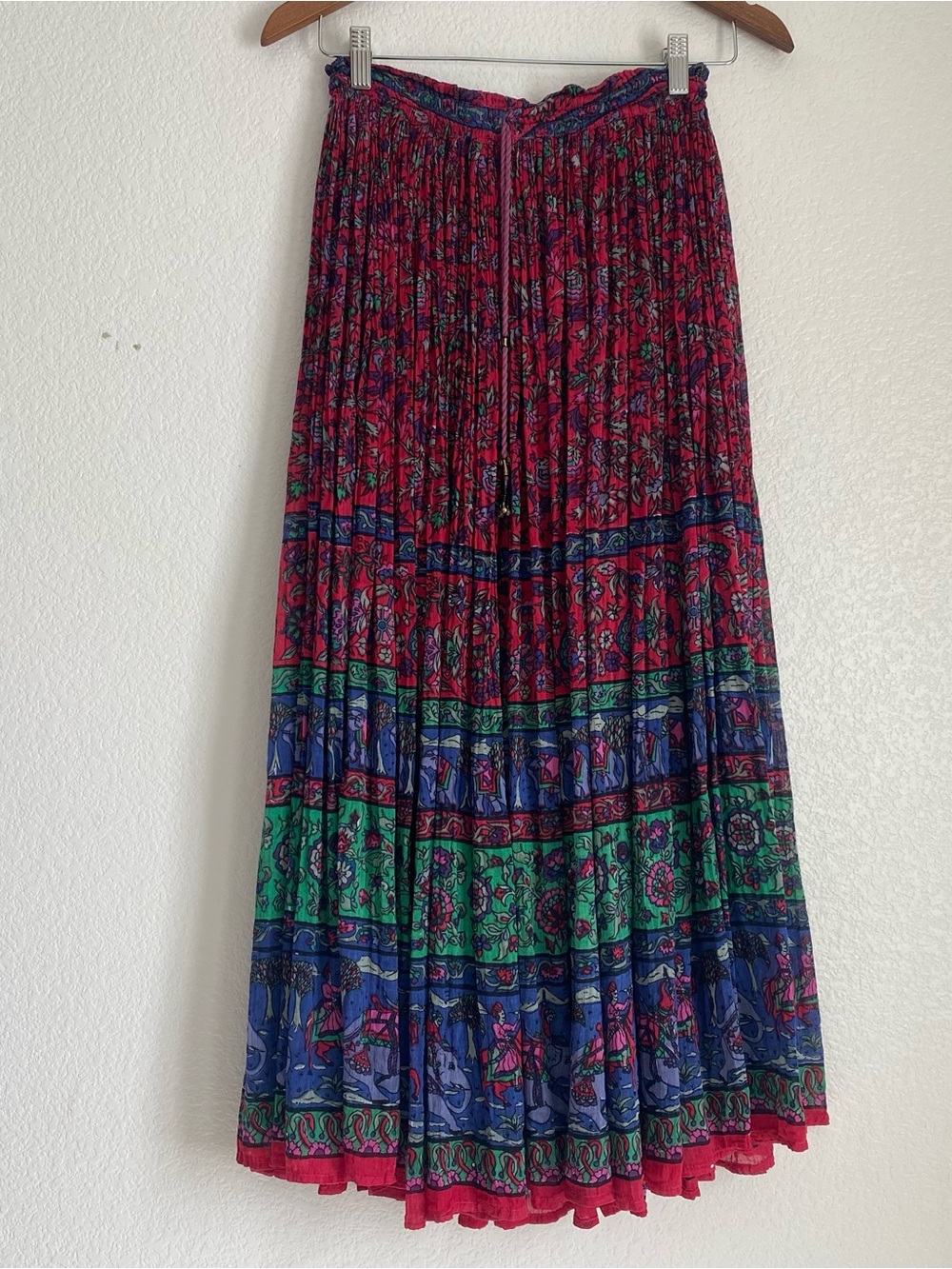 Vintage Jasmine floral Indian block print Mughal style drawstring waist maxi